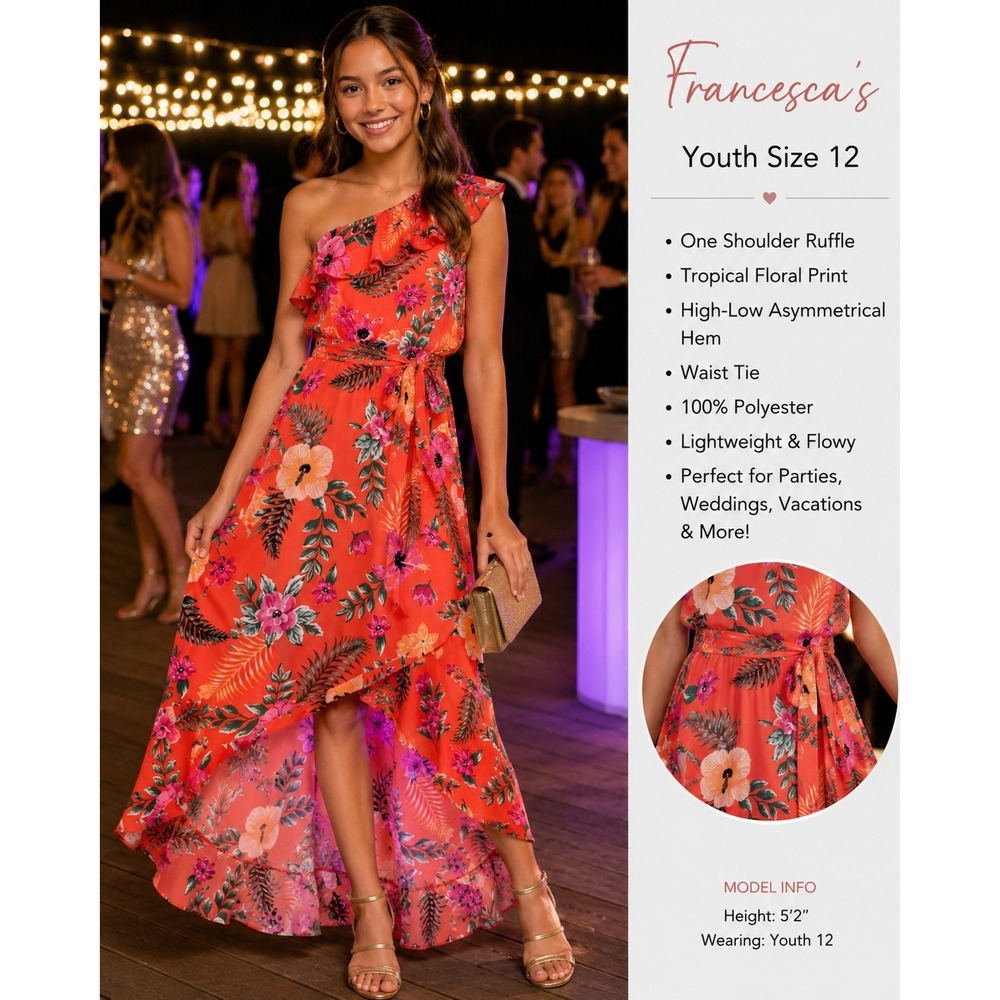 Francesca's Girl's Floral One Shoulder Maxi Dress – Size Youth 12 – NWT -164